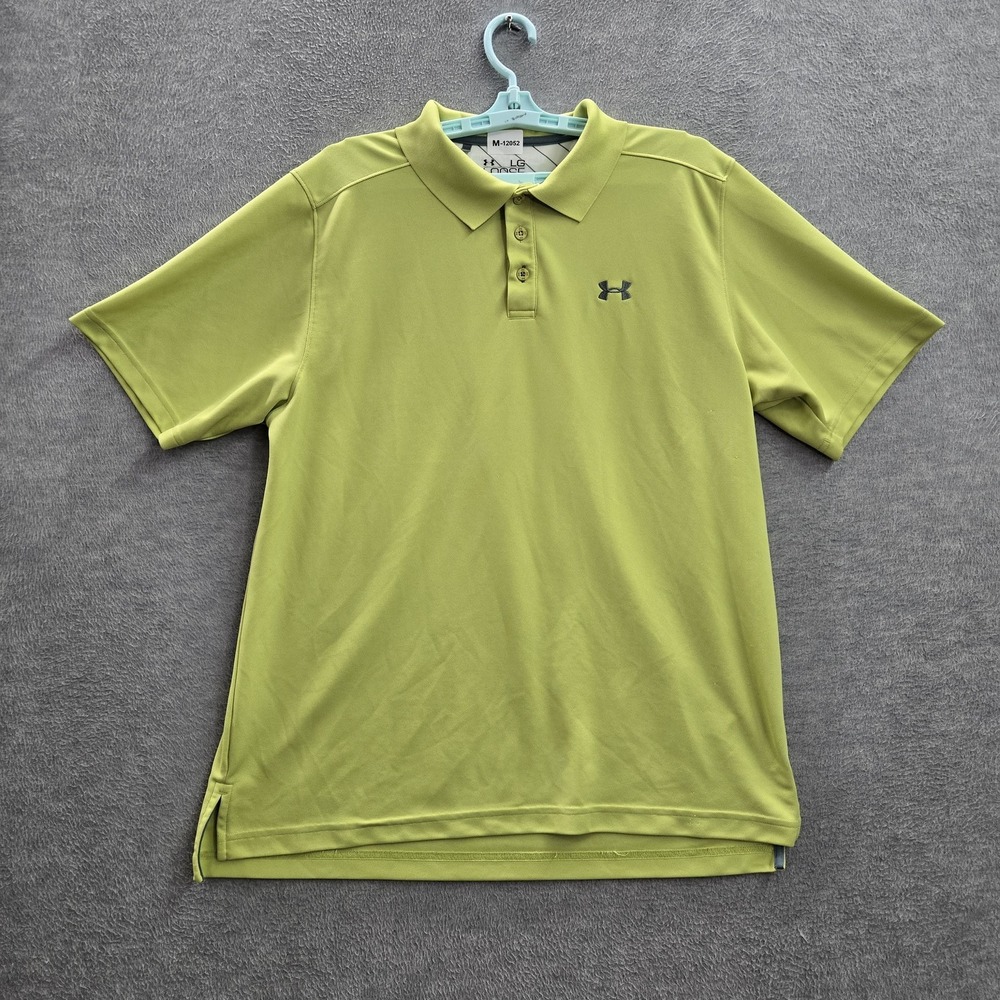 Under Armour Men Polo L Green Heatgear Activewear Logo Button Short Sleeve